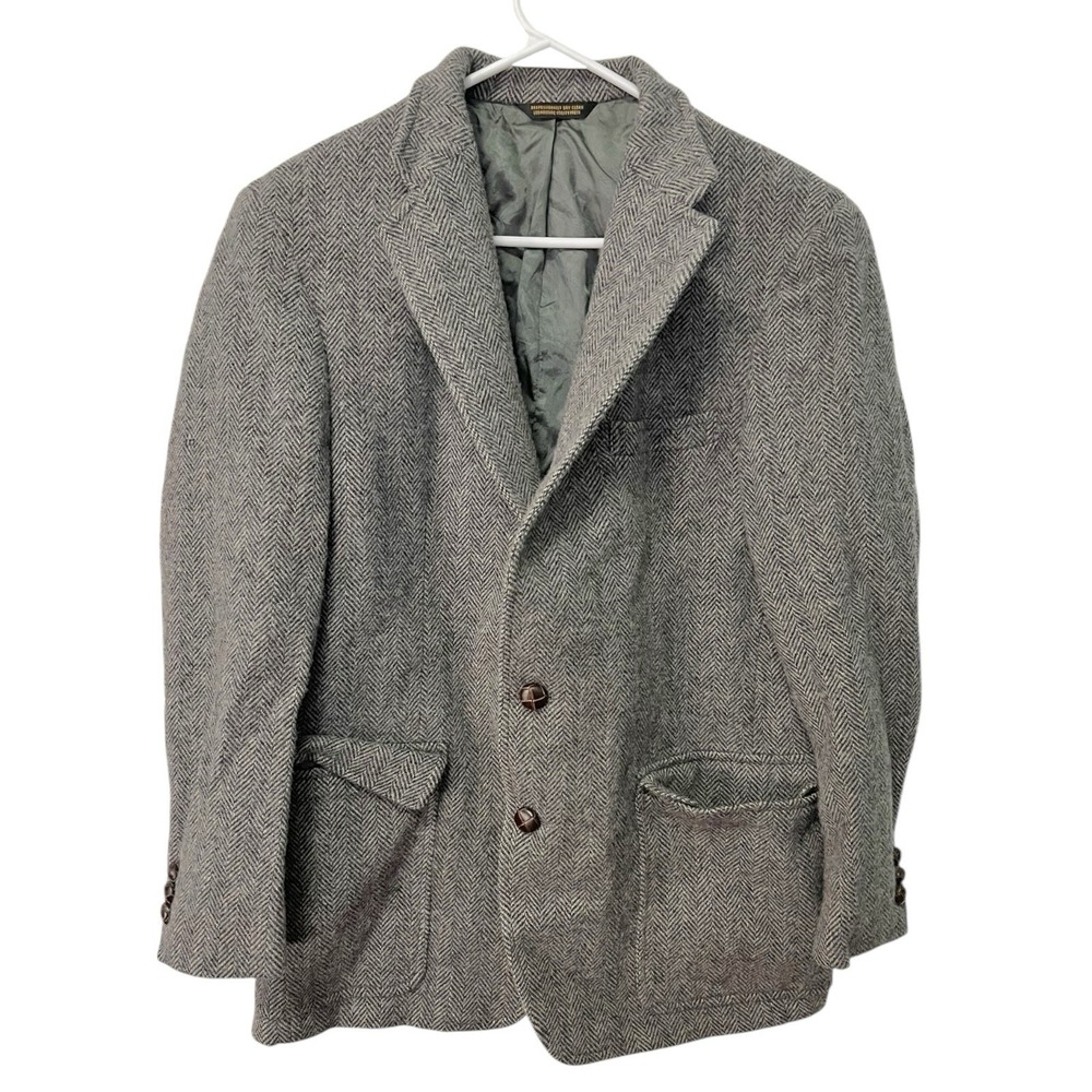 Palm Beach 40 Grey Herringbone Wool Blazer Sport‎ Coat Vintage Professorcore Ivy